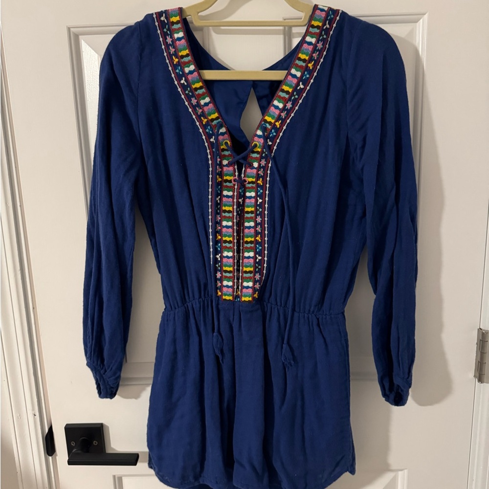 Dolce Vita Blue Romper with Colorful Embroidery